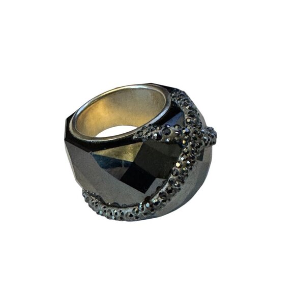 Swarovski Nirvana Lucent Crystal Silk Cocktail Ring Size 58 / 8 – Black Shine - Picture 4 of 7